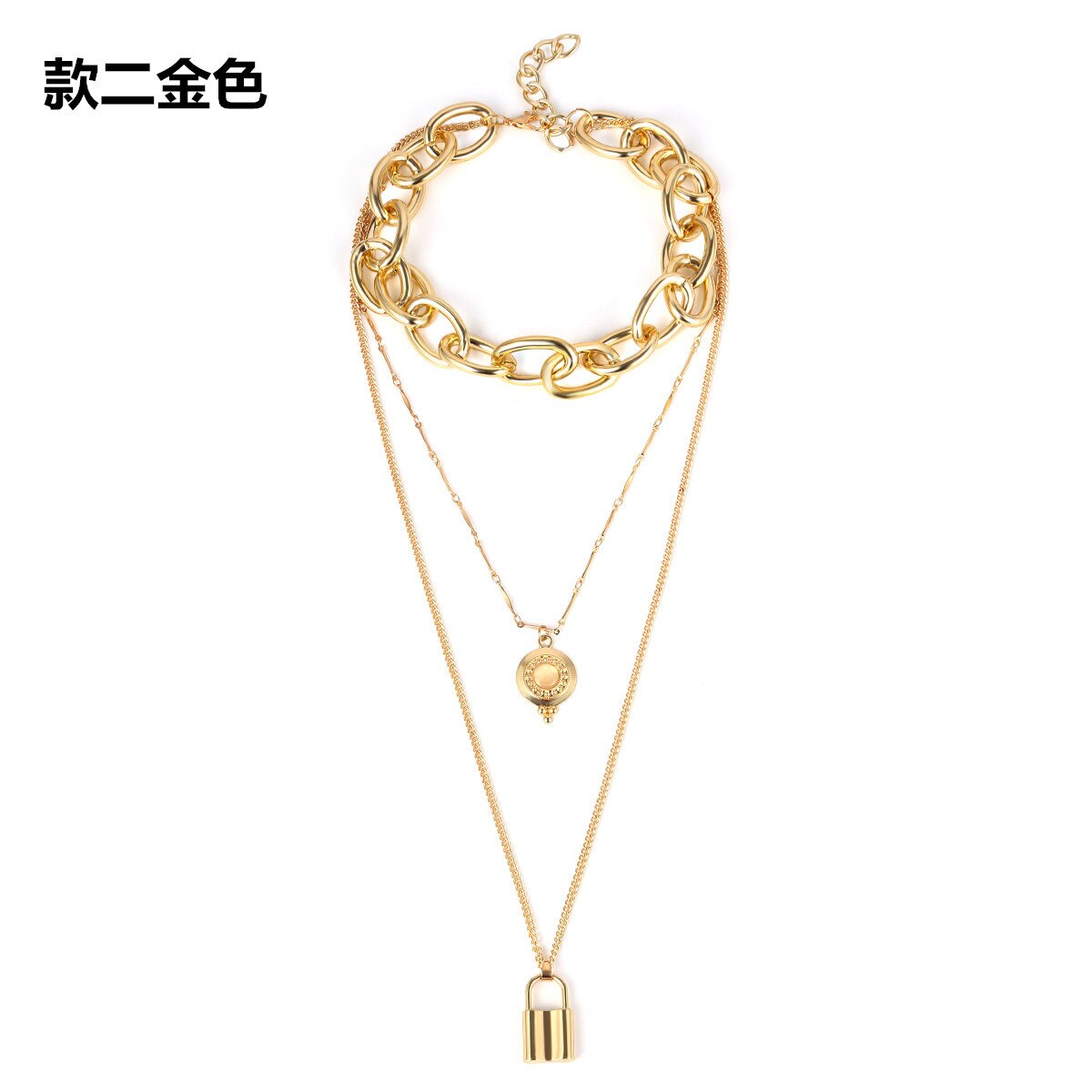 punk di Modo a Più Strati di Blocco Pendenti con Gemme E Perle Gotico Grande Cuore di Spessore Della Catena Girocollo Vintage ▾ Della Moneta Lungo Collane di Perle per Le Donne: 113722