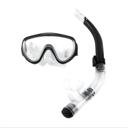 Diving Mask Snorkel Kit Swimming Scuba Tempered Glass Breathing Tube Silicone Mouthpiece Semi-dry Underwater Swim Mask Kit: Black