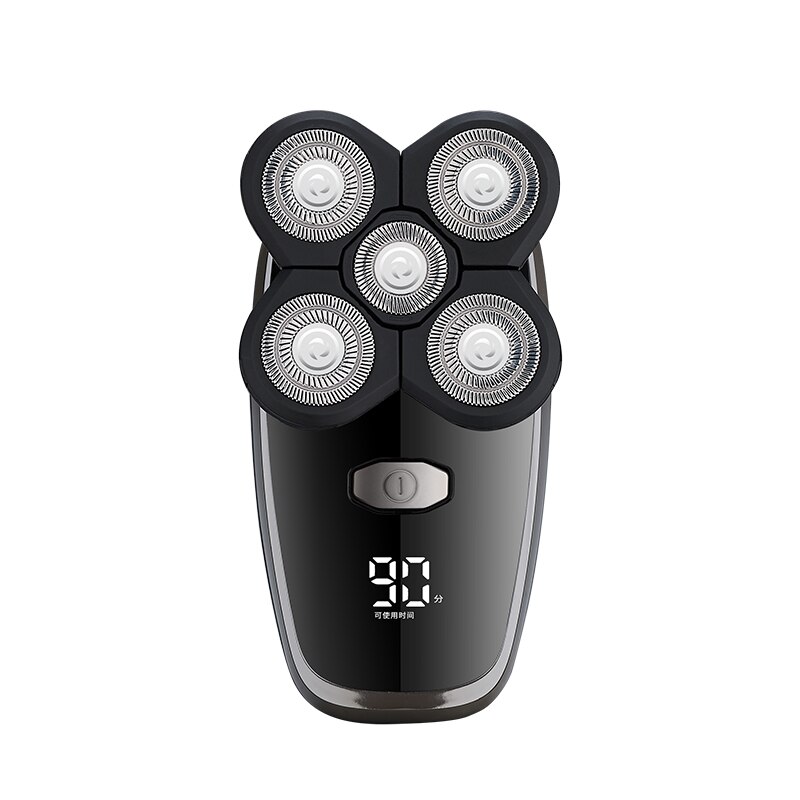 Electric Razor Bald Men Beard Trimmer 5 in 1 Grooming Kit Rotary Waterproof Hair Shaving Machine Head Shaver: BLACK