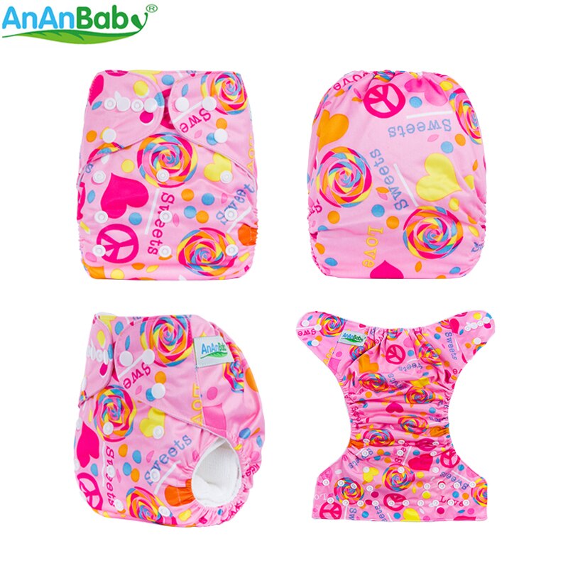 Cartoon Print Baby Diaper One Size Fits All Washable Reusable AnanBaby Cloth Diaper With Microfiber Insert 3-15kg