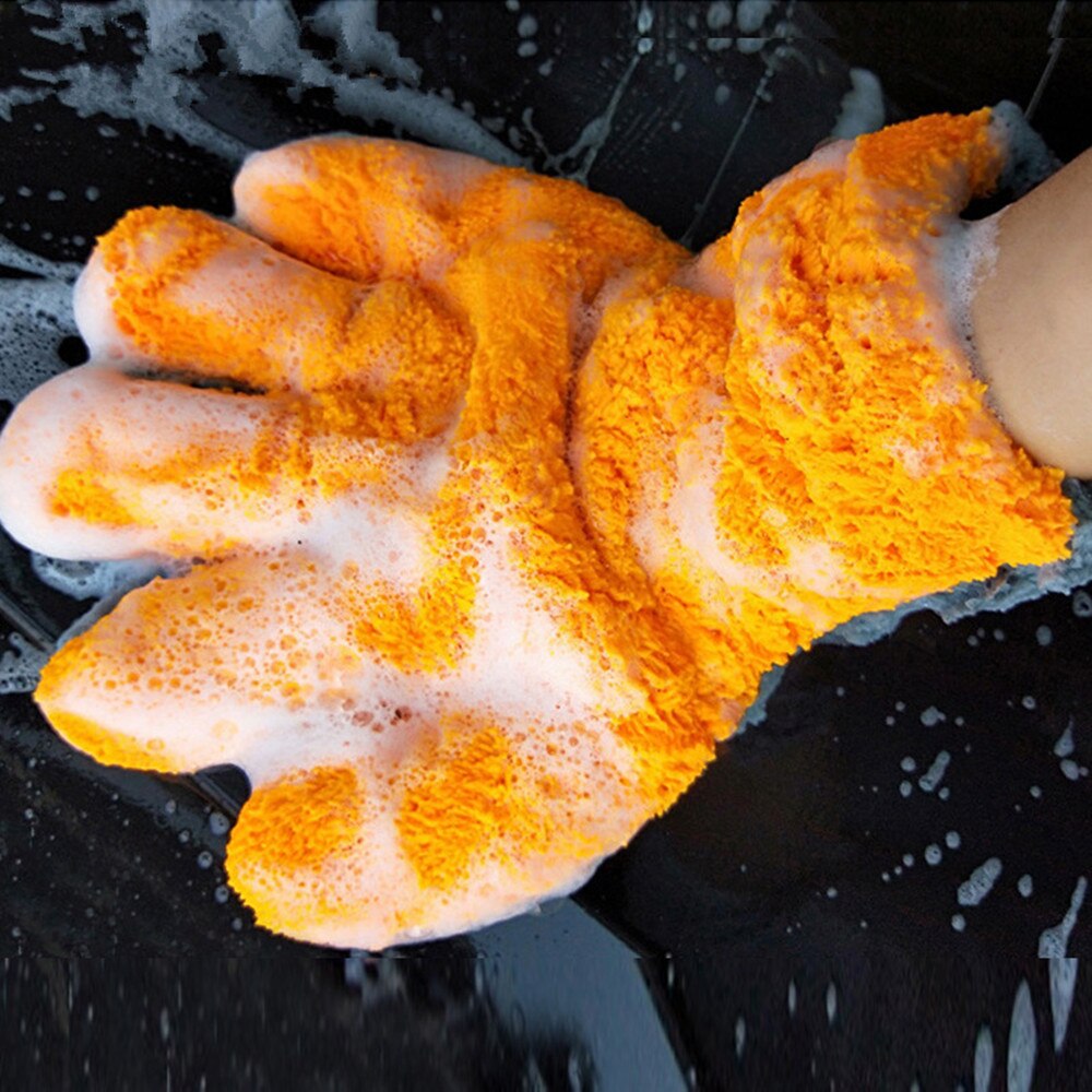 Soft Double-sided Coral Fleece Car Wash Gloves 5-finger Gloves Multifunctional Cleaning Gloves for Car Washing Special Gloves