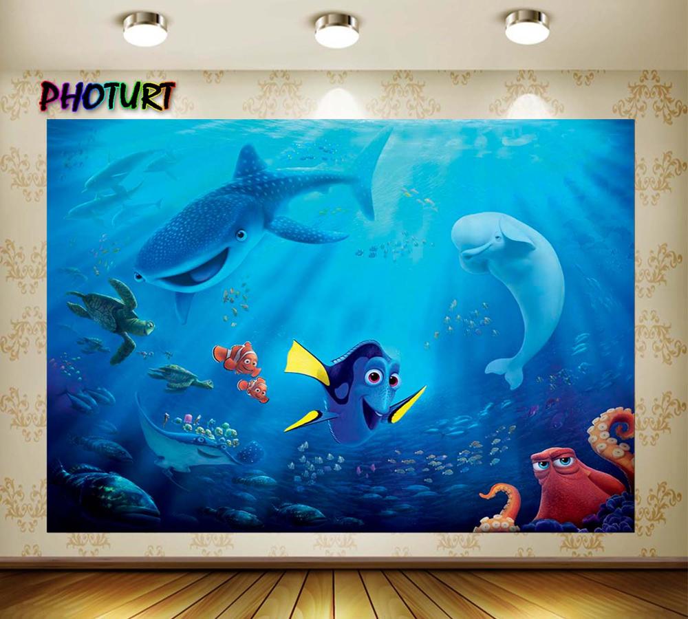 Photurt Vinden Dory Nemo Fotografie Achtergrond Kids Verjaardag Achtergrond Blauw Onderzeese Vis Vinyl Polyester Fotostudio &#39;S Props