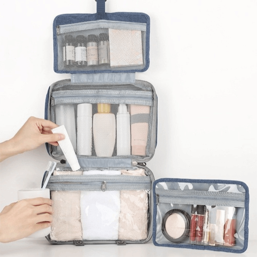 Sacs à cosmétiques suspendus de couleur unie, sac de rangement de toilette étanche de grande capacité, pochette de lavage séparée humide et sèche pour hommes