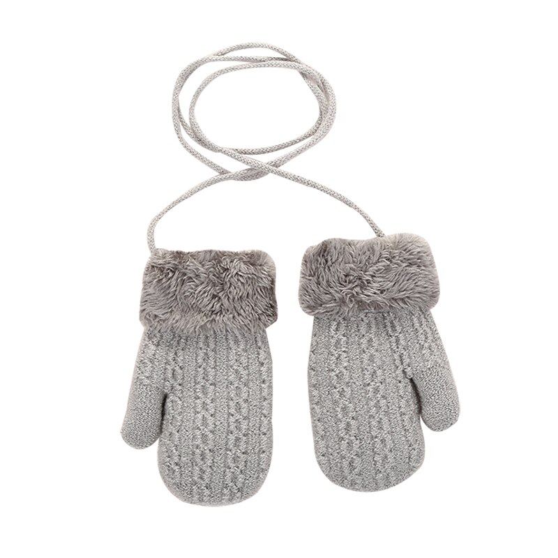Gants tricotés chauds pour enfants, fourrure épaisse, hiver: Light Grey
