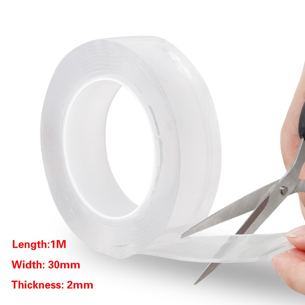 1/2/3/5m Reusable Double Side Adhesive Nano Traceless Double-sided Tape Removable Sticker Adhesive Scotch Loop Glue Gadget: 1Mx3cmx2mm