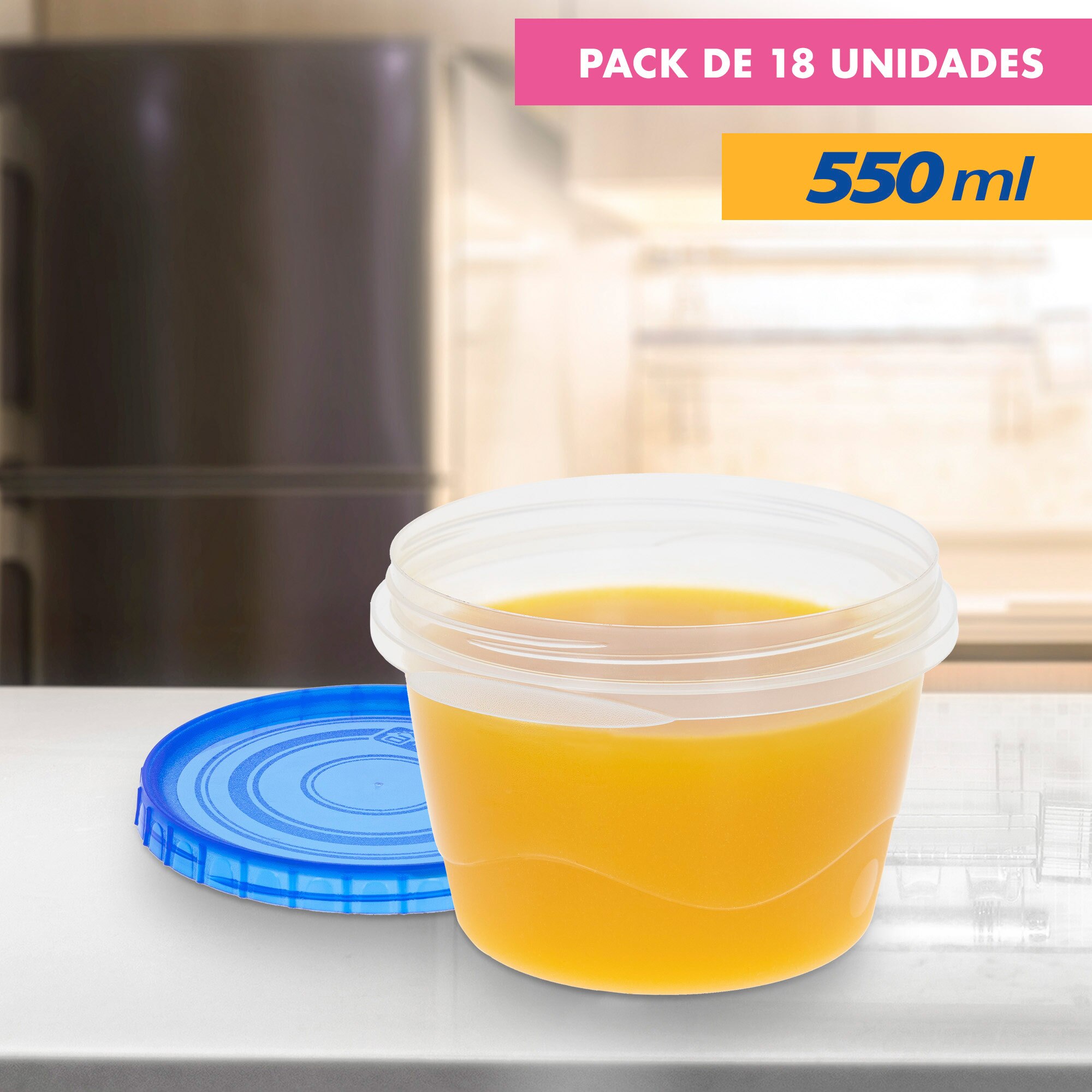 Pack recipientes herméticos, Tapers para comida, tupers plastico, apilables, Apto para microondas y lavavajillas, fiambrera: 18 uds de 550 ml