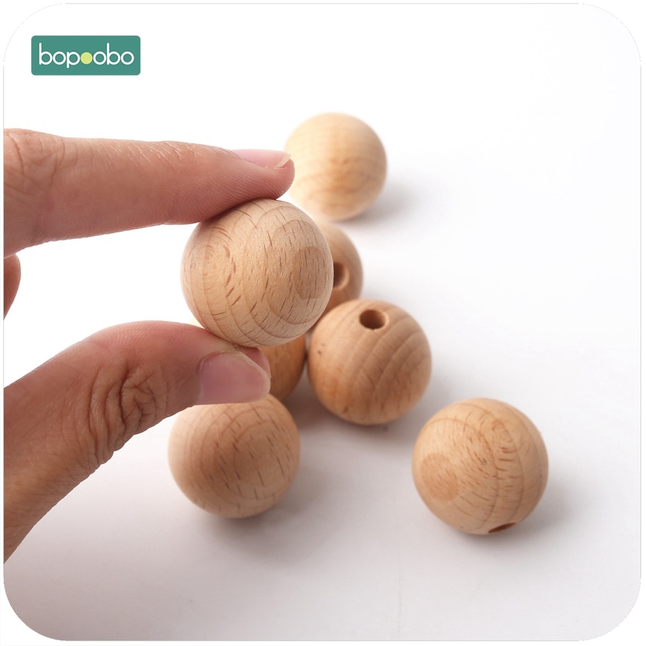 Bopoobo 10pc tilbehør til babyer 25mm bøg træperler tygge sygepleje træperler diy smykker krybbe legetøj babybinder