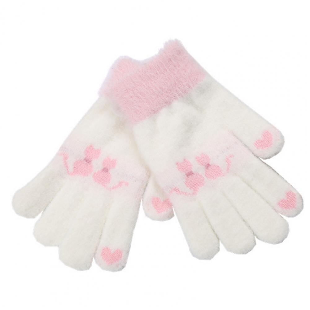 Teenagers Kids Winter Warm Leuke Kat Patroon Volledige Vinger Jacquard Gebreide Handschoenen