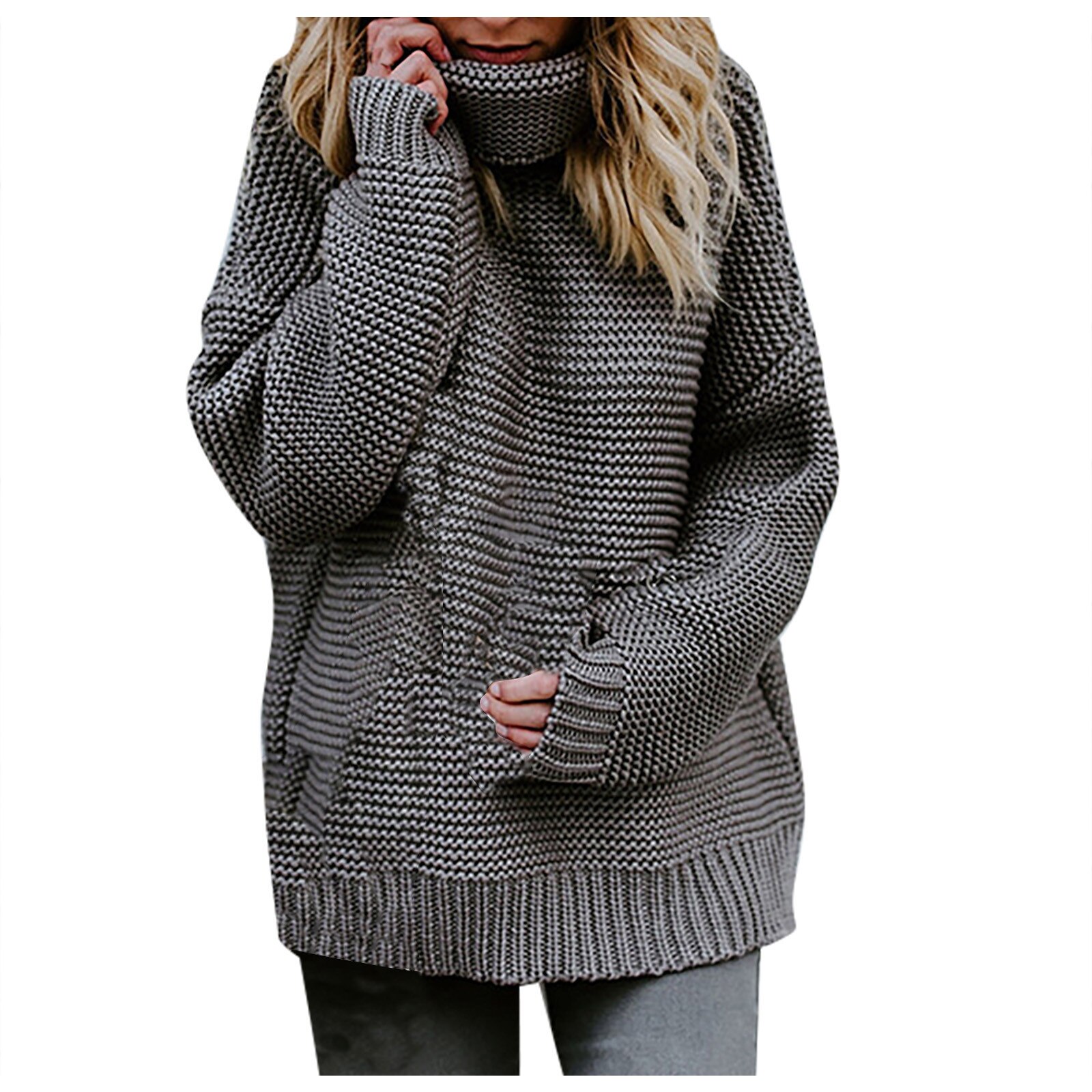 Pull à manches longues et col roulé pour femme, couleur unie, à la , hiver,: XL / GY