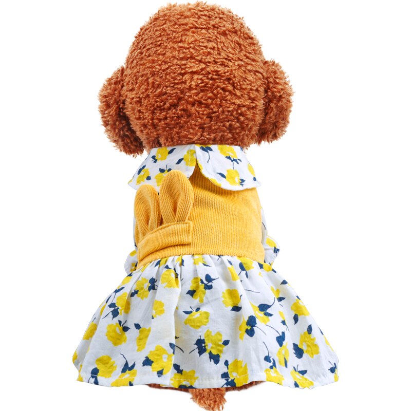 PETCIRCLE ropa de perro Pequeña Flor Amarillo vestido de pana de perro pequeño cachorro de gato para mascota toda la temporada Bonito traje para mascotas ropa falda