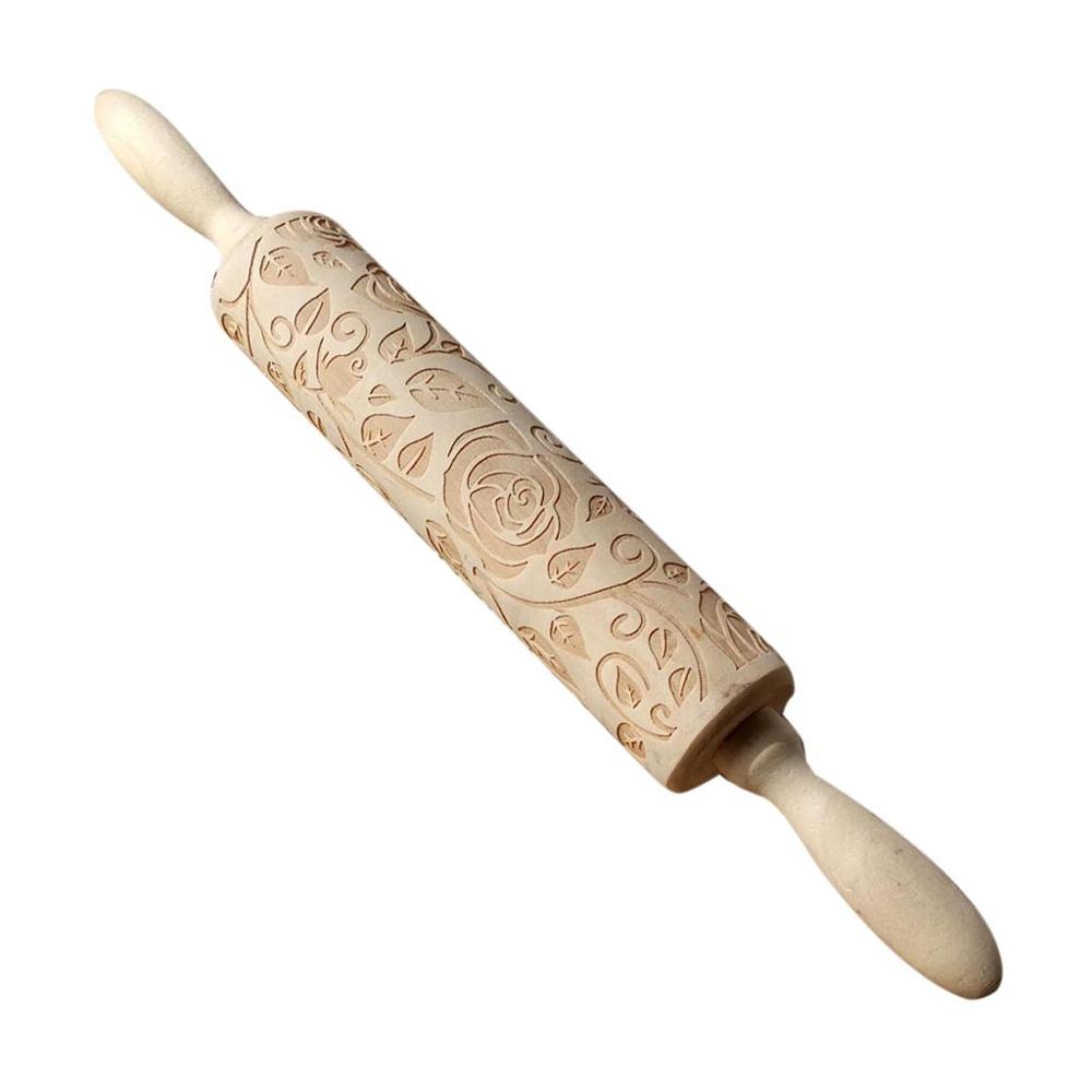 Kerst Embossing Rolling Pin Gegraveerd Gesneden Houten Deegroller Keuken Tool Cake Deeg Gegraveerde Roller Bakken Tools A40: B