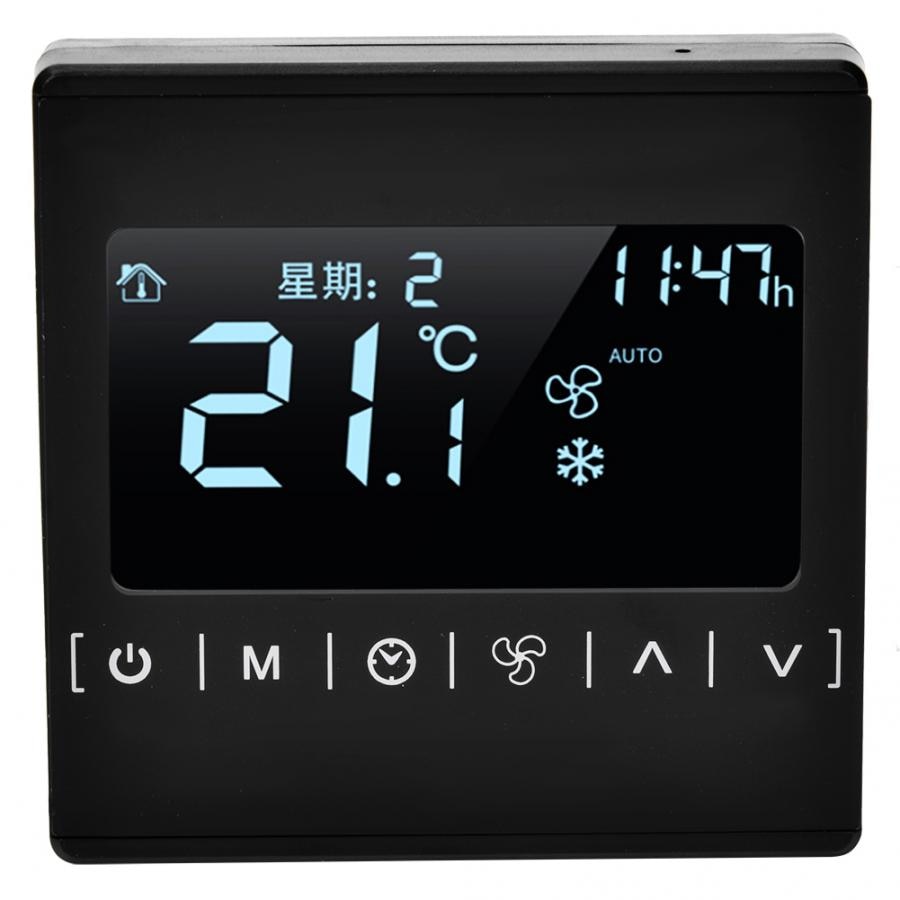 2 in 1 Fan Coil Thermostat Touch Intelligent Digital Display Thermostat Humidity Meter Air Conditioner Thermostat