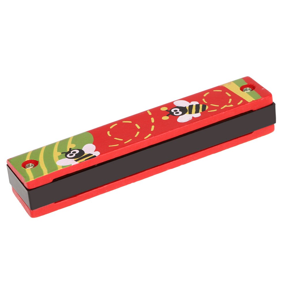 Top Harmonica 16 Holes Kids Musical Instrument Educational Toy Wooden Cover Colorful Free Reed Wind Instrument