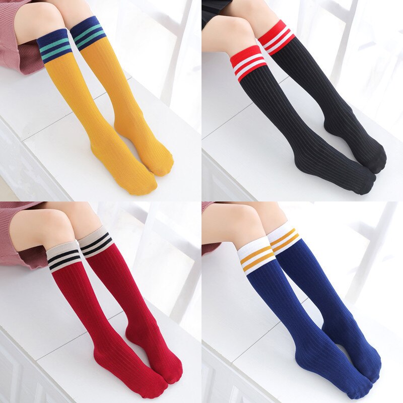 Baumwollsocken für freundlicher, lässige gestreifte schulsocken, kniehoch, aus weicher, atmungsaktiver baumwolle, für jungen und mädchen, lange socken über dem knie