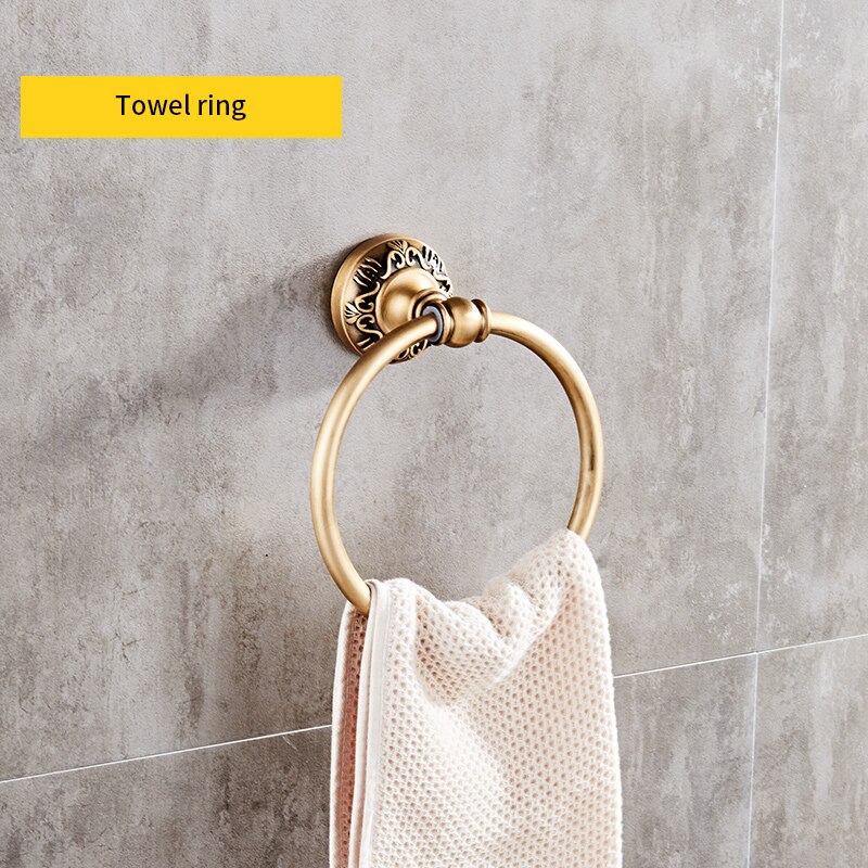 Antiek Messing Badkamer Accessoires Set Plank Handdoek Bar Cup Houders Haardroger Rack Tissue Holder Roll Papier Houder Zeepbakje: Towel ring