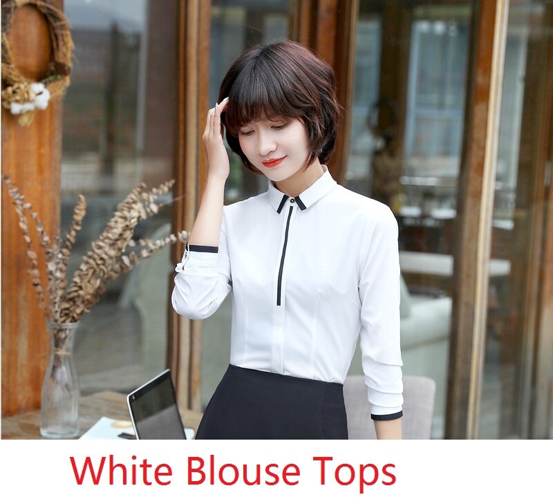 Uniform Styles White Long Sleeve Spring Fall Blouses & Shirts For Business Women Office Work Wear Blouse Female Tops: White / 4XL
