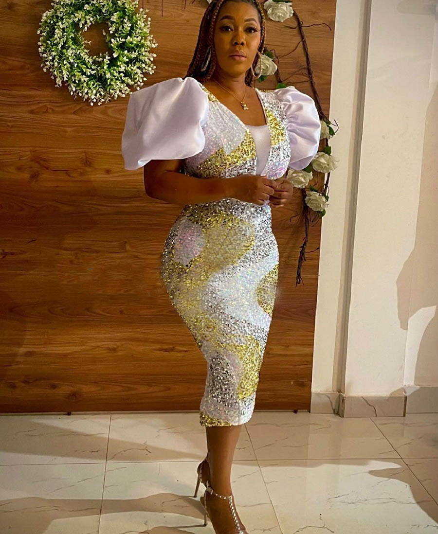 Dashiki-ropa clásica de estilo africano para mujer, vestidos elásticos de burbuja con lentejuelas de encaje, a la , para de nalgas: golden / XXL