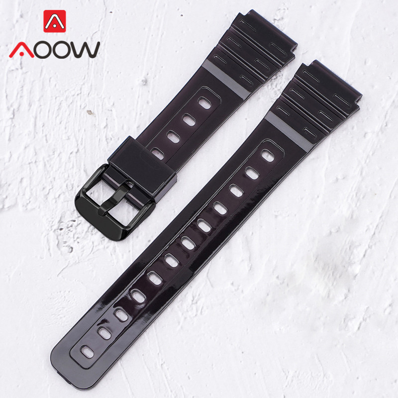 Gummi Sport Gurt für Casio F91W F-84 F-105 108 A158 A168 AE1200 AE1300 Männer Frauen Glänzend Wasserdichte Ersatz Uhr Band: Schwarz Schwarz