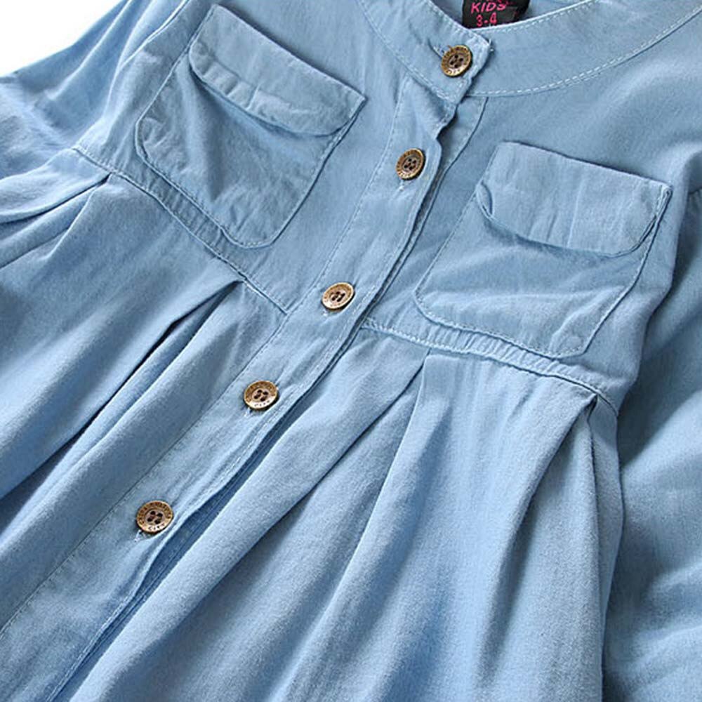 Denim Increspato Bambini Camicetta Camicia Del Bambino Del Capretto Del Bambino Delle Ragazze Del Manicotto Lungo casual Magliette e camicette Del Bambino Delle Ragazze della Camicetta Vestiti Del Bambino roupa infantil