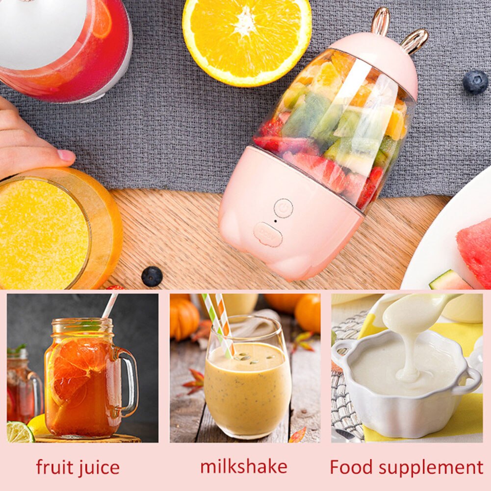 Härlig kanin hushålls bärbar usb uppladdningsbar juicerpress fruktblandare mixer bärbar mini storlek fruktjuicer