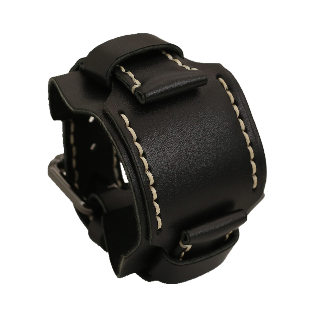 24mm Echtleder Armband Schwarz Rot Blau Braun Grün Punk Breites Uhrenarmband Vintage Herren Armband: Black