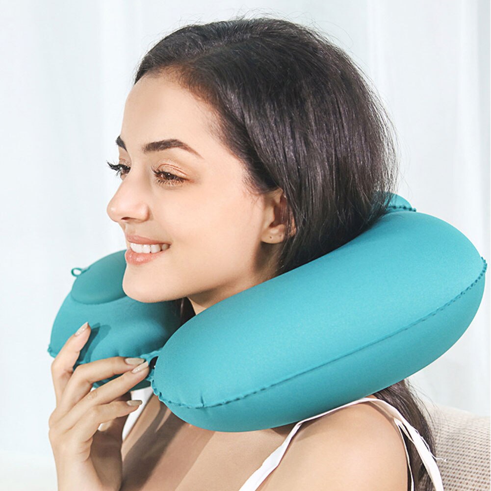 Cojín de aire inflable para cama, almohada de viaje en forma de U, soporte para cuello de oficina, descanso de cabeza de coche, ergonómico, portátil para acampar