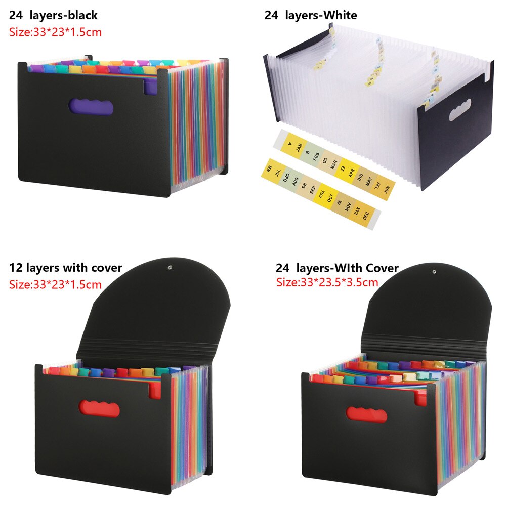 12/24/37 Pockets Rainbow Expanding File Folder A4 Document Holder Papers Classify Organ Bag Office Filing Briefcase Organizer