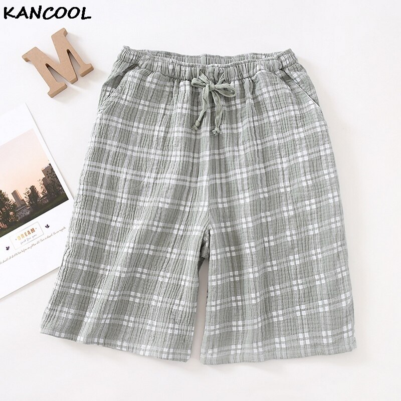 KANCOOL – short à carreaux en coton doux pour hommes, bas de pyjama décontracté pour la maison, vêtements de nuit, été