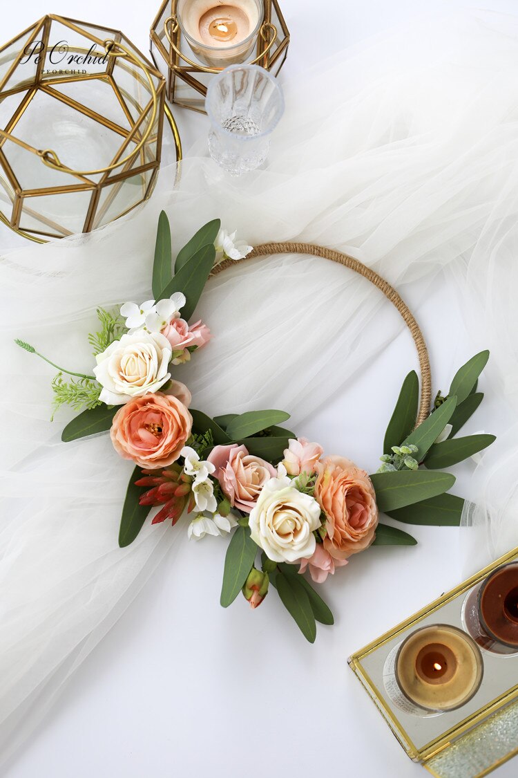 PEORCHID Ramos de boda novia dama de honor flores artificiales corona cesta de mano decoración rosa ramo de guirnalda