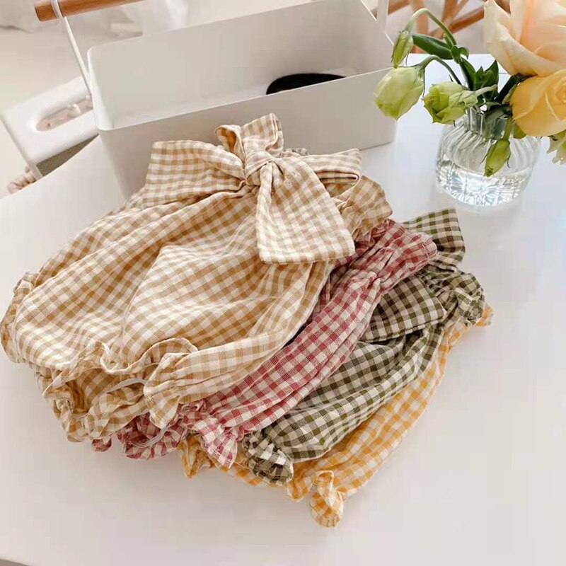 Cute Baby Girl Bloomers Summer Cotton Plaid Bow Shorts Toddler Kids Diaper Cover Clothes Panties Bombachos Bebe Pantalon