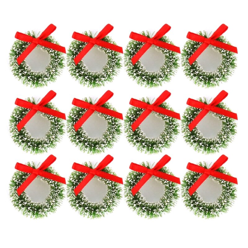 Mini couronnes de noël décoratives, 12 pièces, couronne d&#39;arbre de noël artificiel pour maison de poupée, embellissements, fabrication de cartes: B