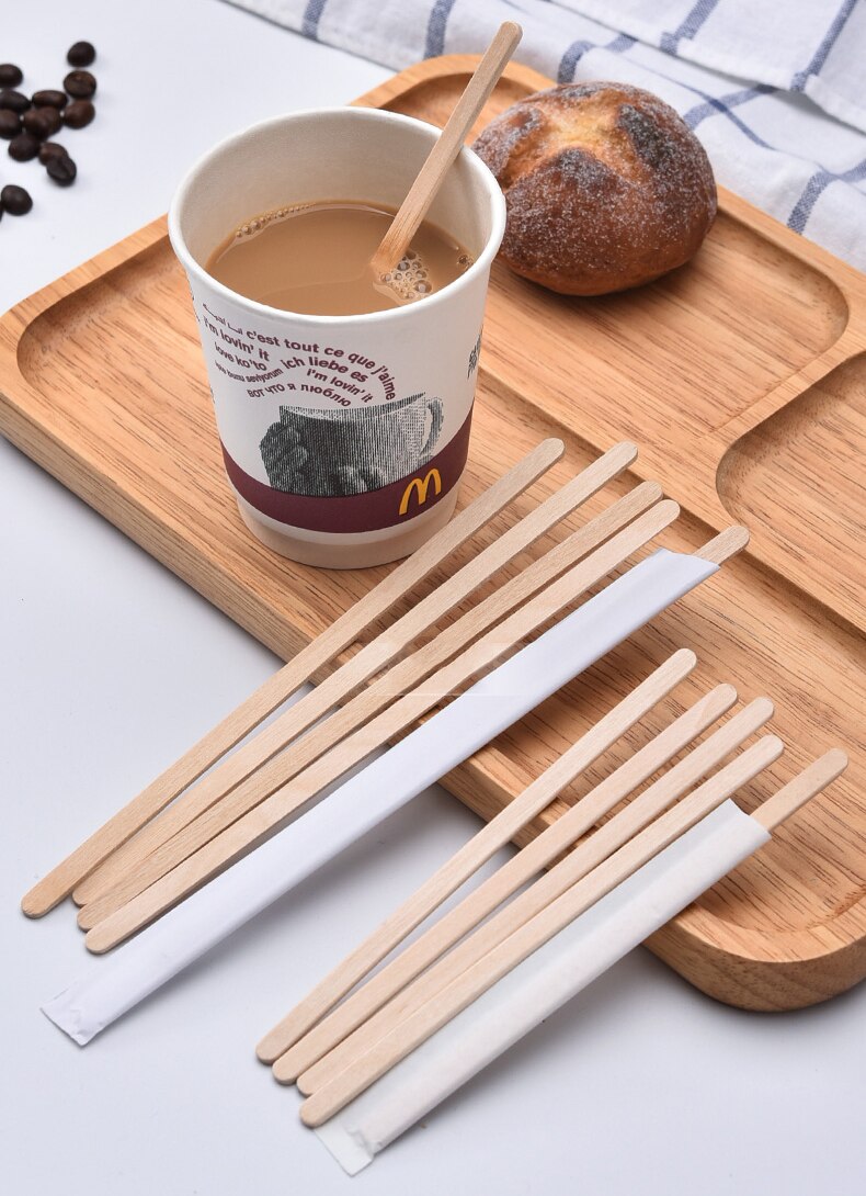 100Pcs/lot Individual Package Wooden Plastic Coffee Stir Stick Drink Disposable Stir Stick Milk Stir Stick Coffee Shop Bar