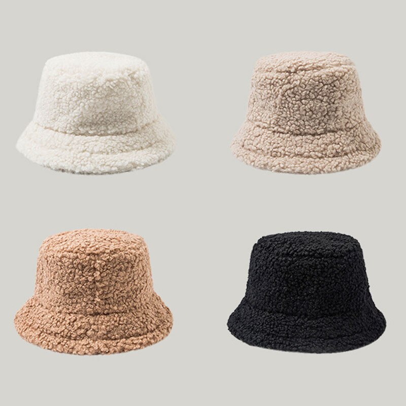 Kvinder uld furry hat teddy fløjl varm ørebeskytter fisker hat lam fløjl cap dejlige plys spand hat