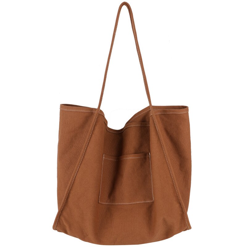 Effen Kleur All-Match Vrouwen Tas Canvas Schoudertas Grote Capaciteit Boodschappentas: Bruin