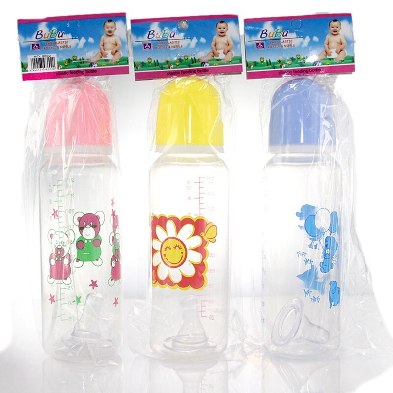 250Ml Cartoon Pasgeboren Baby Fles Baby Kinderen Leren Voeden Drinken Fles Kids Standaard Kaliber Pp Flessen Willekeurige Kleur