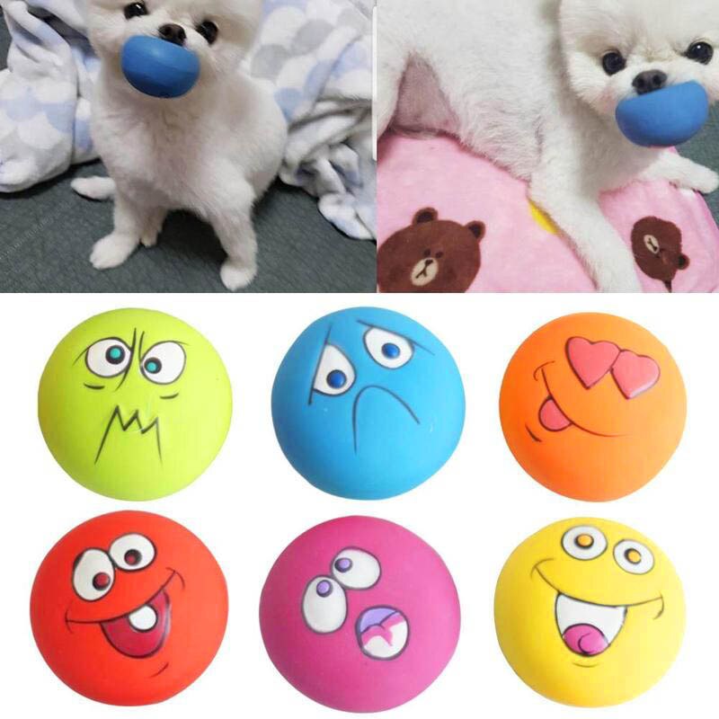 Rubber Dog Puppy Pet Play Squeaky Ball Chewing Toys with Face Fetch Bright Balls Pet Dog Supplies Puppy Popular Toys