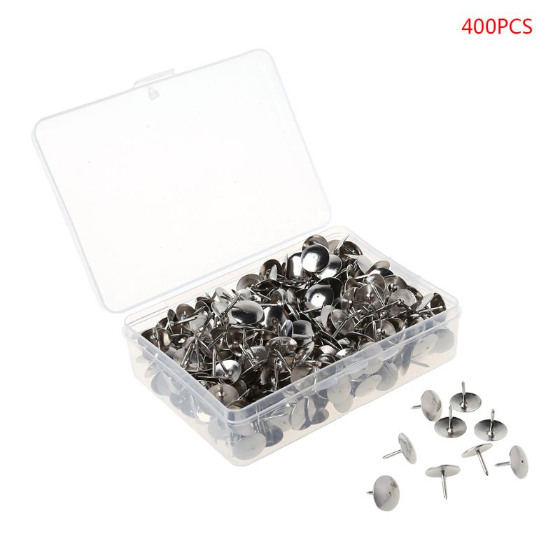 400 st / set metall häftstift tappstift stiftnål korkbräda foto väggkartmarkörer för skolkontorsmaterial: Silver-
