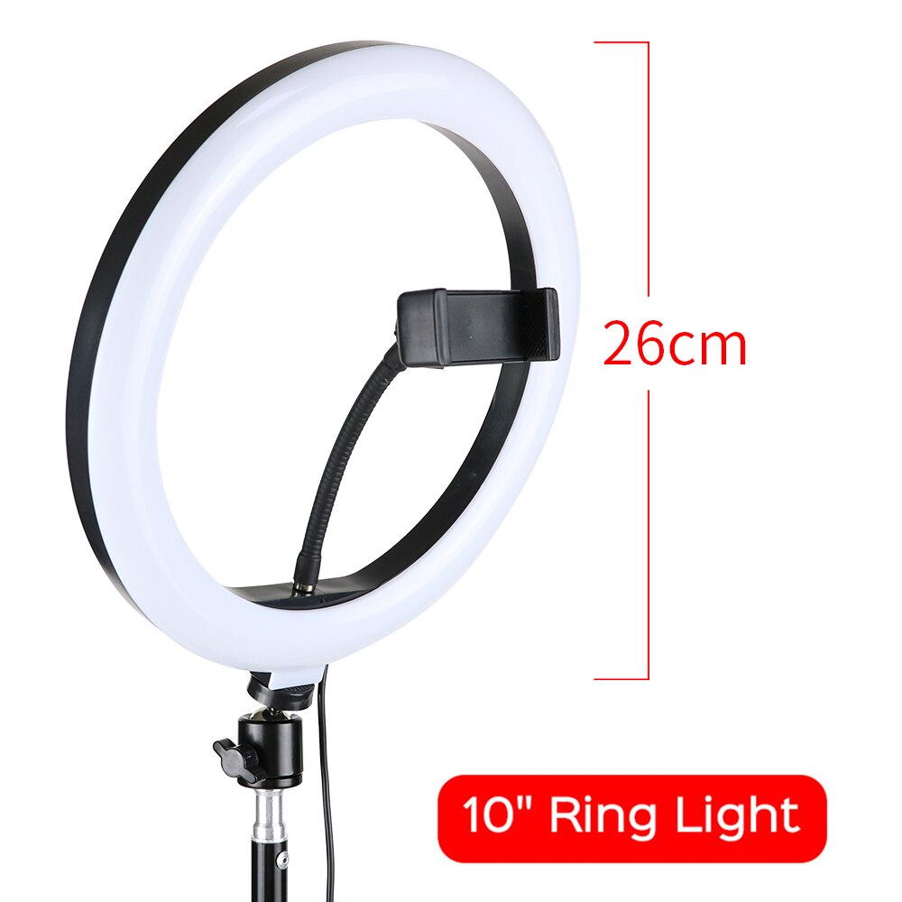 Led Ring Light 10&quot; 200pcs LED 3Color 3200K-5600K Dimmable Photography Lighting Phone Video LED Ring Lamp With Long Arm Stand: 10inch Light