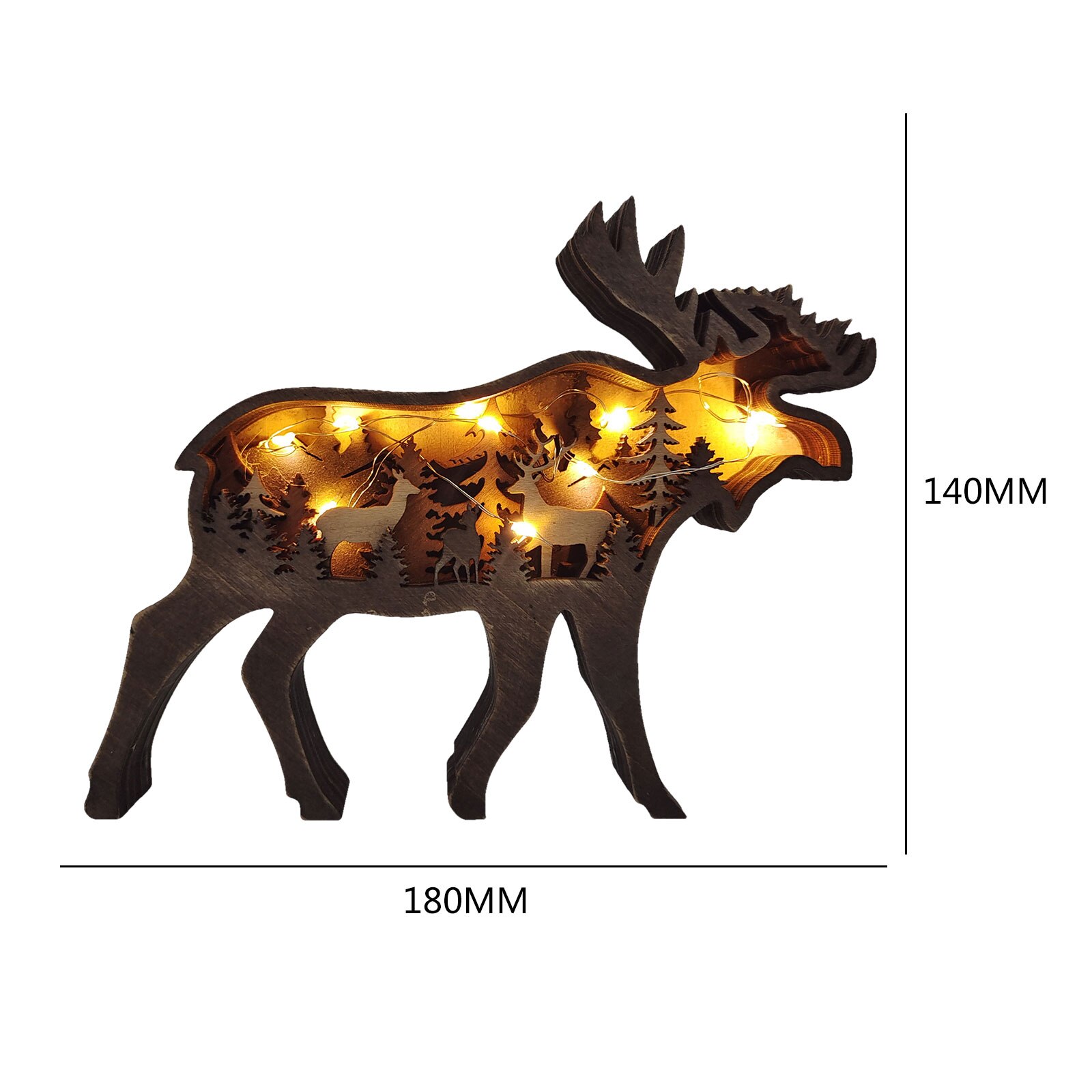 Animal Carving Handcraft Wall Hanging Sculpture 3D Wolf Horse Bear Deer Hand Painted Decorations for Home Living Room: Deer Light