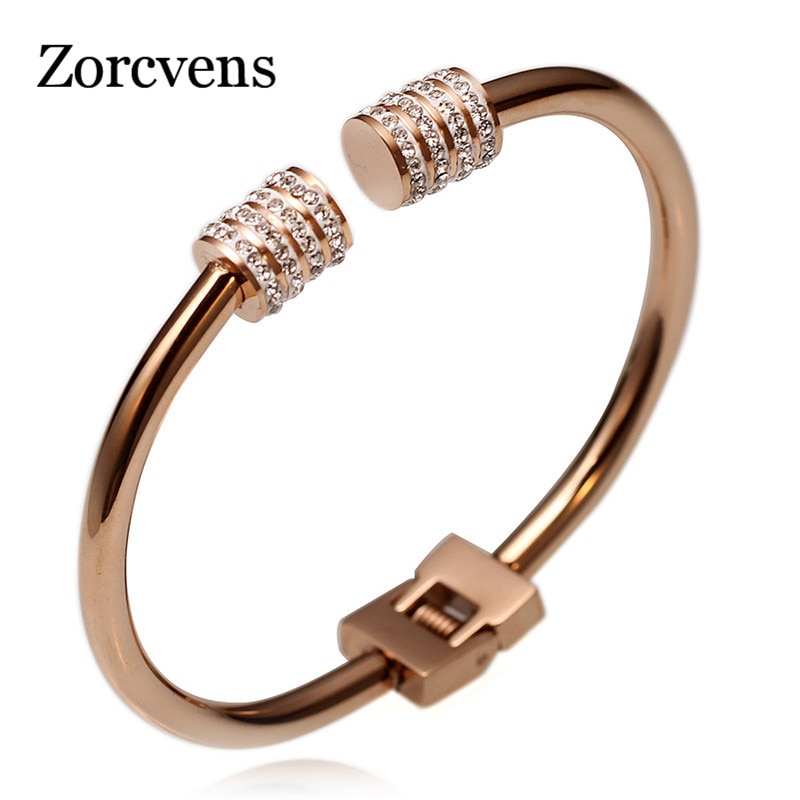 Zorcvens Luxe Rose Goud Kleur Crystal Armbanden Voor Vrouwen Manchet Armband Sieraden Armbanden Armband Pulseiras