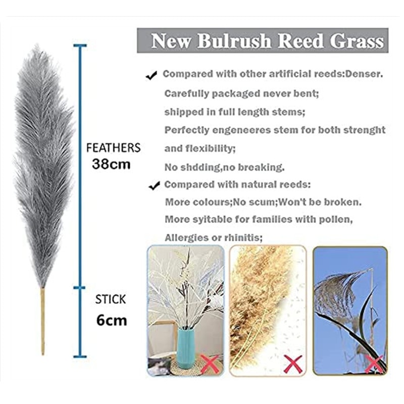 Faux Pampas Grass 17''/44cm Short Pampas Grass for Boho Home Office Decoration Artificial Reed for Floral Arrangement Vase Fills