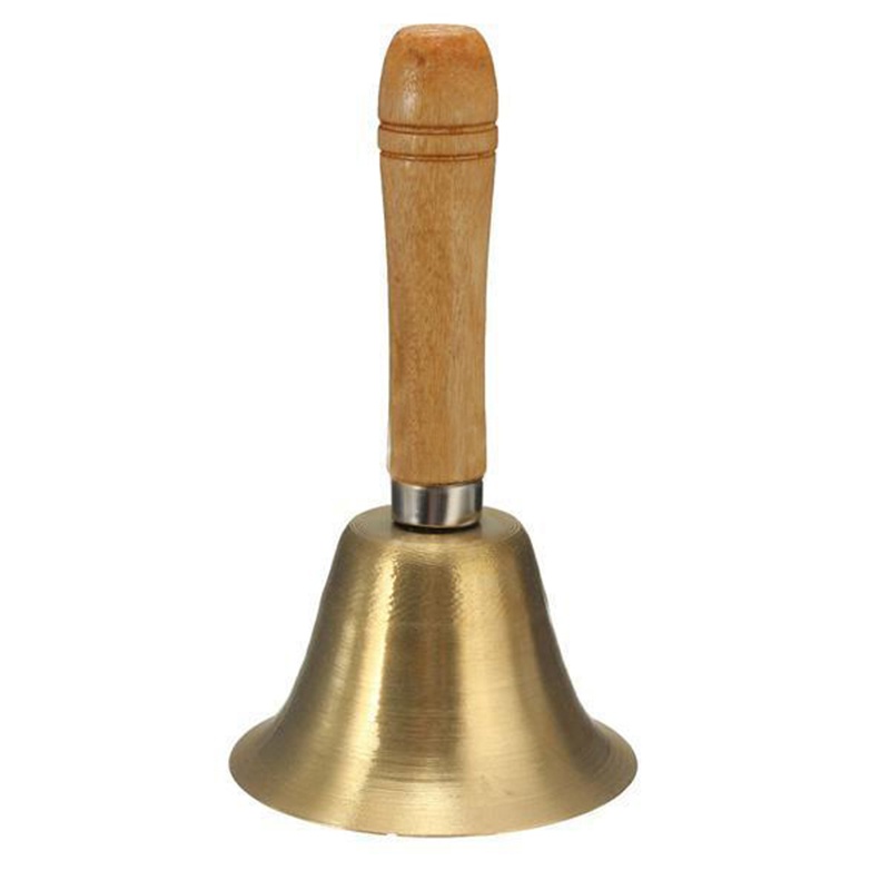 Solide Messing Holzgriff Schule Empfang Abendessen Holz Shop Hotel Hand Glocke Gold
