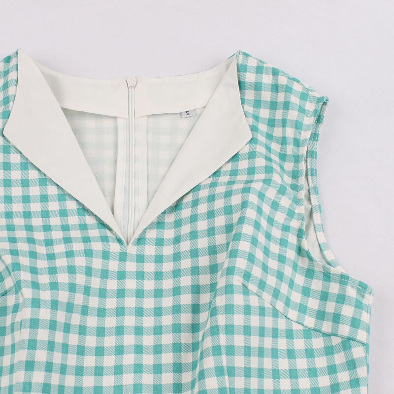Tonval retro 50s v-ringad gingham röd rockabilly klänning kvinnor slips ficka sida bomull veckad klänning pin up vintage rutiga klänningar