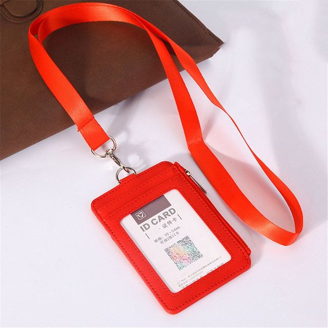 Unisex Solid Color Card Holder Neck Strap with Lanyard Badge Holder Staff Identification Card Bus ID Holders Credit Card Holder: B-red