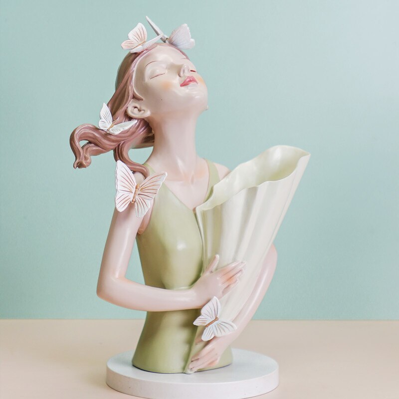 Kreatywna skandynawska moda motyl dziewczyna trzyma kwiat kwiat z żywicy kwiatek doniczkowy układ wazon suszony kwiat kwiat sztuka miękki deco