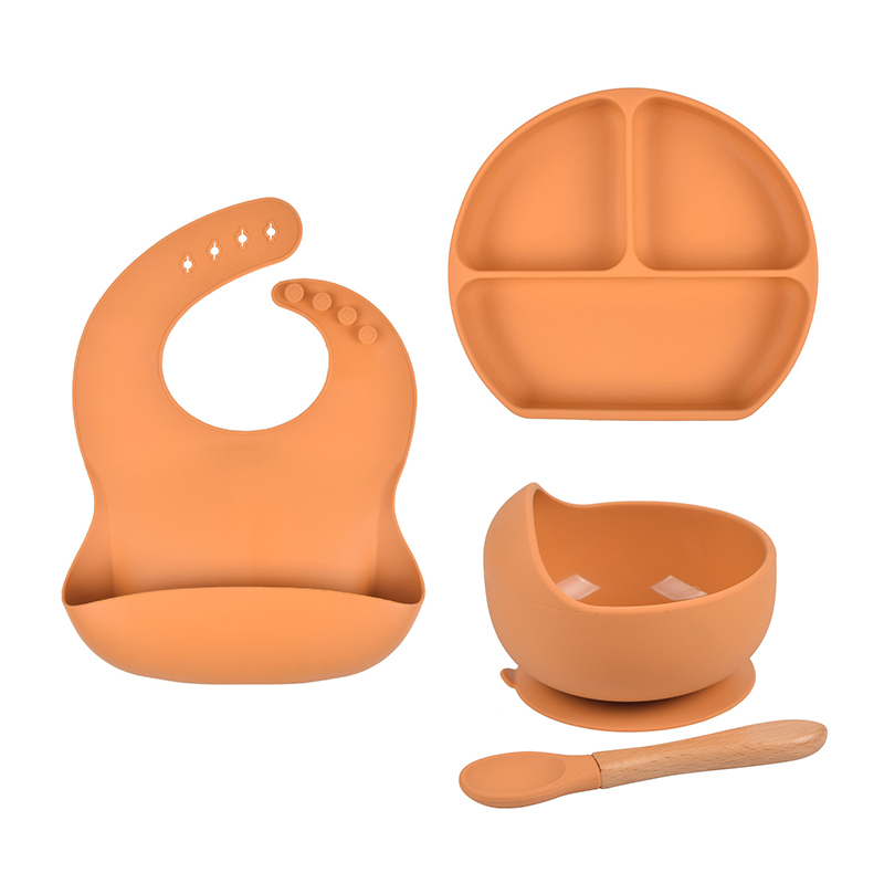 Juego de cuencos de silicona para bebé, juego de platos y cucharas sin BPA, vajilla para niños, plato de alimentación de succión antideslizante, platos de cena para niños, 4 unids/set