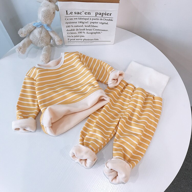 Pigiama a righe per bambini inverno caldo abbigliamento per bambini pigiami per ragazzi pigiami a maniche lunghe in cotone + pantaloni 1-4 anni: Yellow Striped / 4T