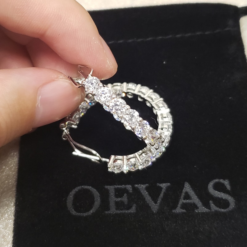 Oevas espumante criado moissanite hoop brincos para as mulheres de qualidade superior 100% 925 prata esterlina diamante alto carbono jóias finas