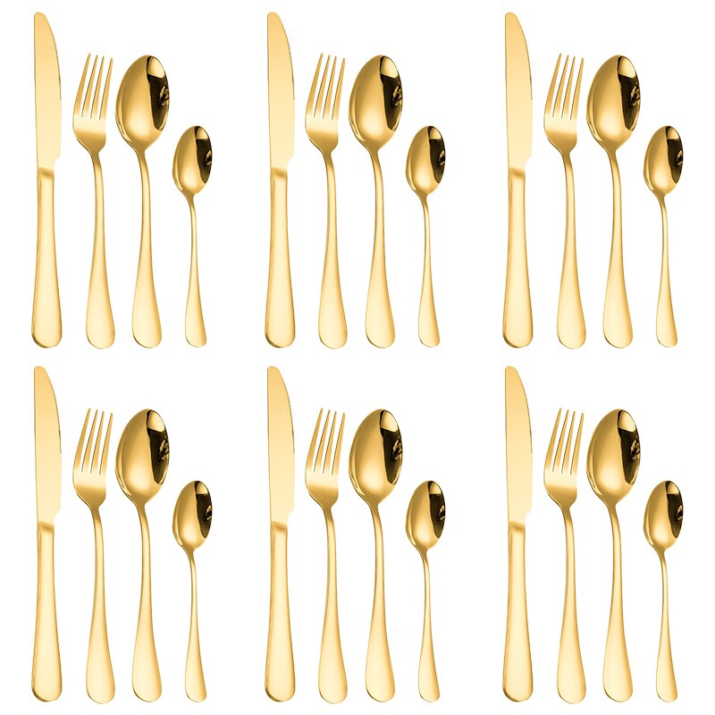 24PCS Western Kitchen Dinnerware Stainless Steel Cutlery Steak Knives Forks Dessert Spoon Tableware Set Box Party Wedding: 24PC Gold