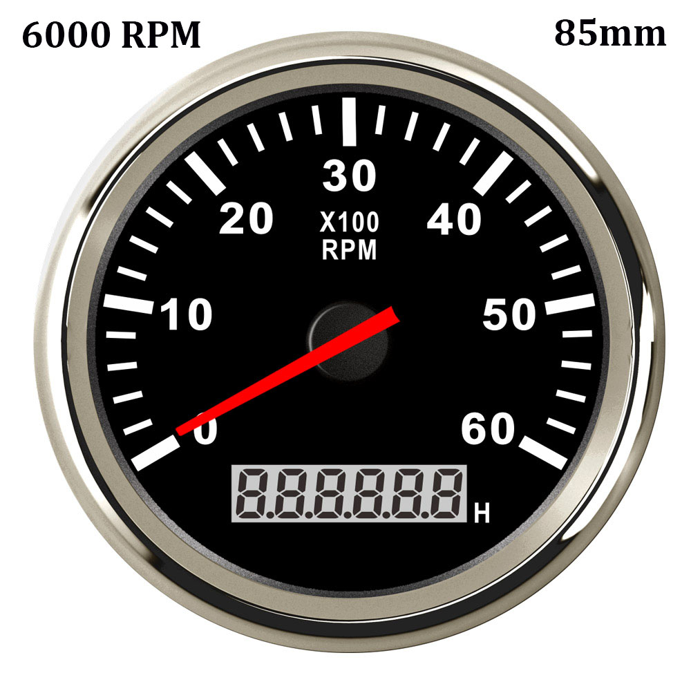 8000 rpm Tachometer Boat Car Marine Tacho Gauge with LCD Hourmeter 85mm Tachometer Diesel &amp;Gasoline Engine RPM Gauge 9~32V: 6000 rpm BS